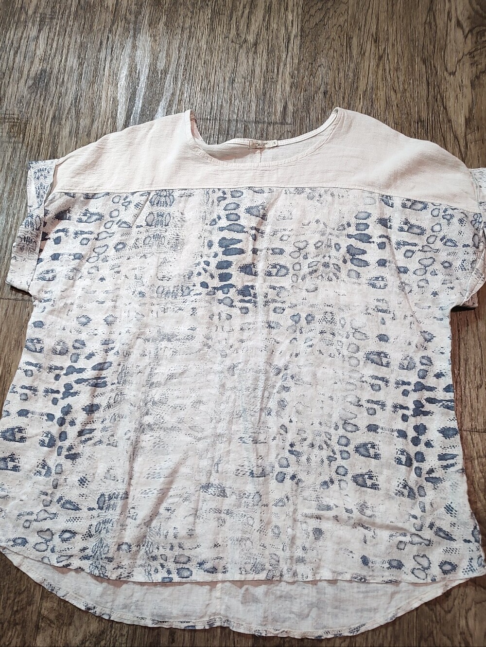 Lungo L'Arno Light Tan Animal Print Short Sleeve Women's Top Linen Size 3X